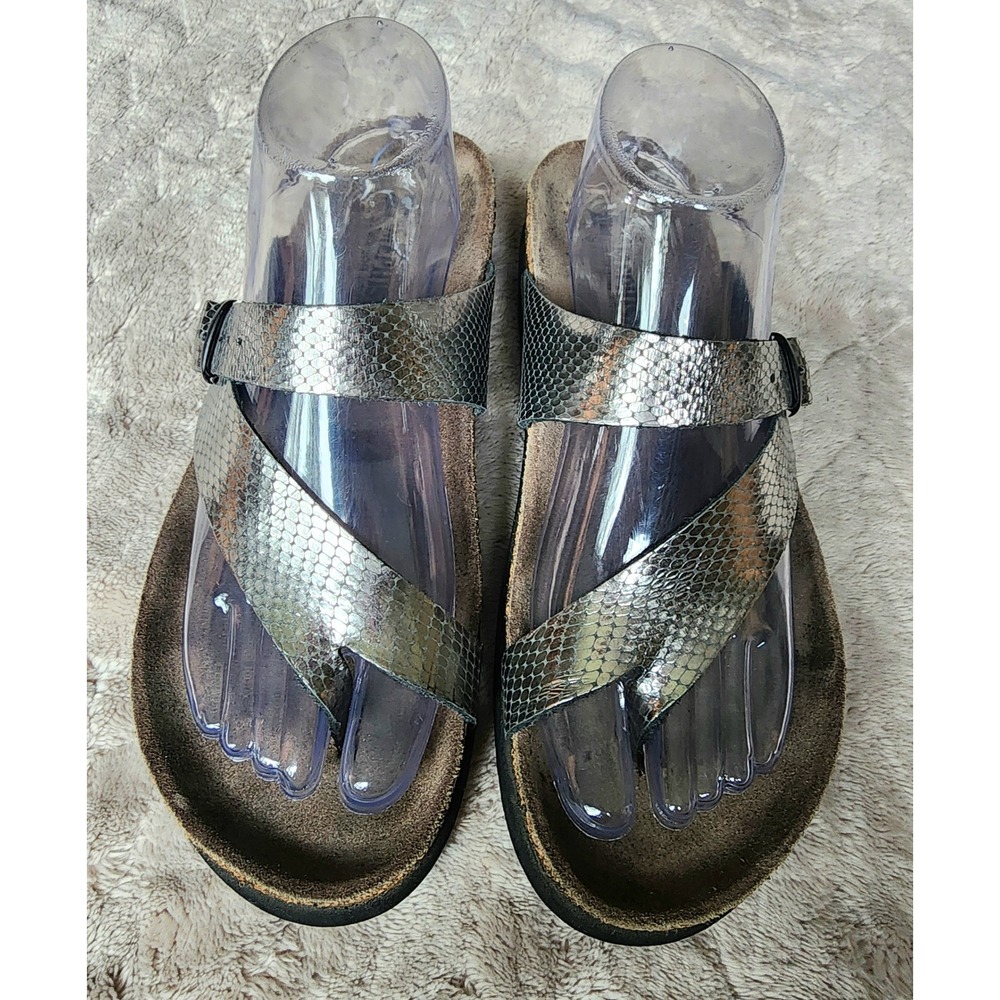 Mephisto Helen Silver Snakeskin Leather Cork Footbed Sandals Womens 40 US 10
